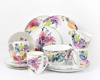 16-Pc / 32-Pc / 48-Pc Dinnerware Sets | Fine Bone china | Sets Dishes Set for 4 / 8 / 12 | Plates, mugs, Bowls | Microwave safe | China Sets