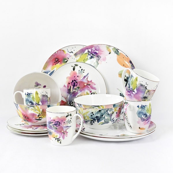 16-Pc / 32-Pc / 48-Pc Dinnerware Sets | Fine Bone china | Sets Dishes Set for 4 / 8 / 12 | Plates, mugs, Bowls | Microwave safe | China Sets