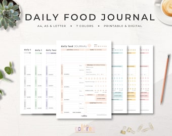 Daily Food Journal Printable, Calorie Tracker, A4 A5 Letter Sizes, Nutrition Planner, Weight Loss
