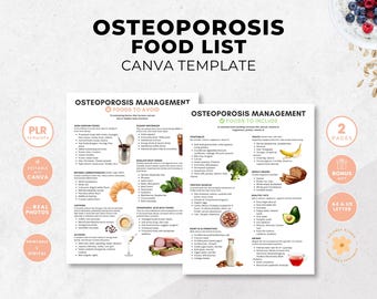 Osteoporosis Food List Canva Template, Poster for Calcium Deficiency, Bone Health, Patient Education Tips, Nutrition Coaching, PLR
