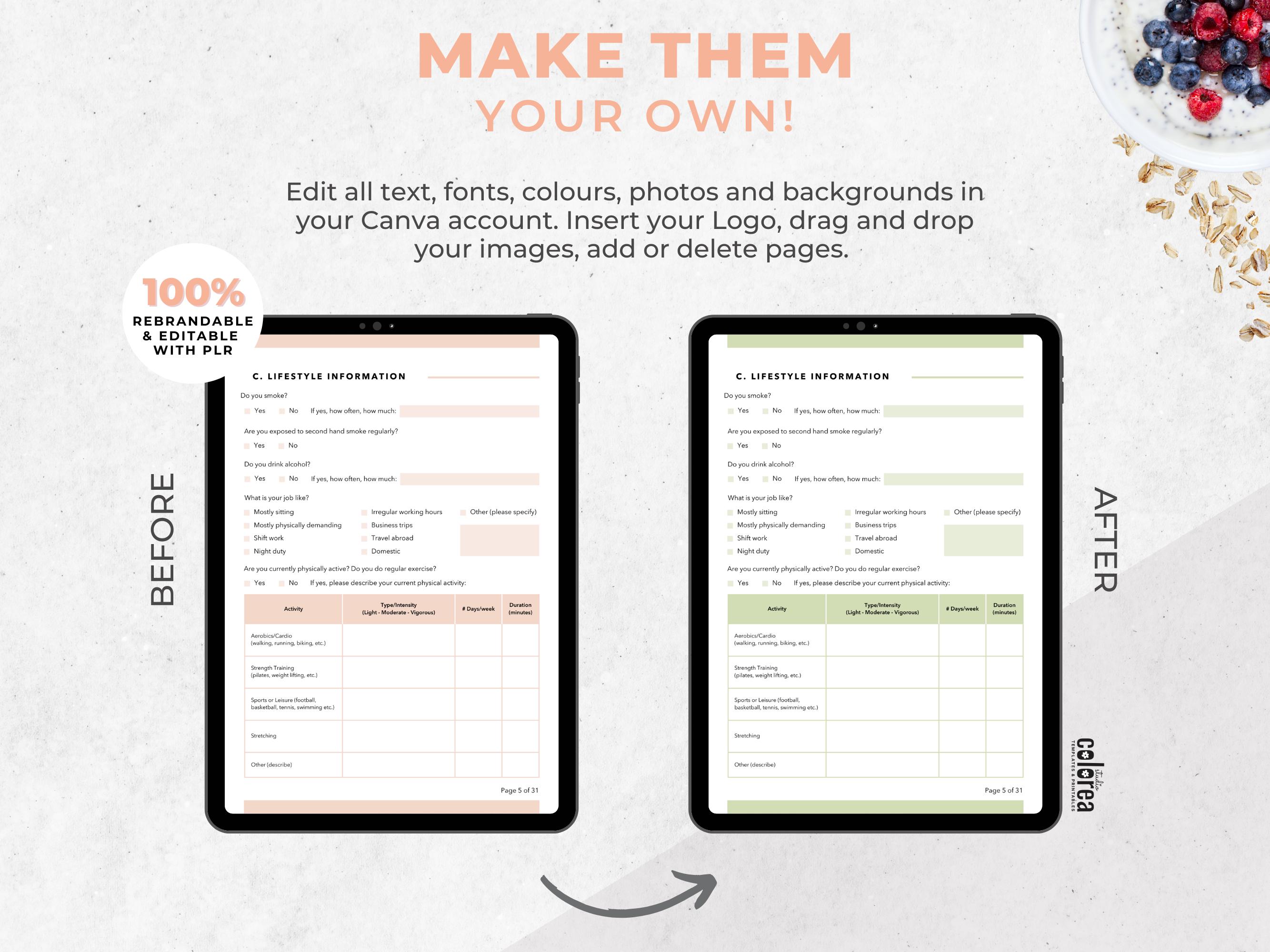 Nutrition Coach Intake Form, Client Onboarding Canva Template, New ...