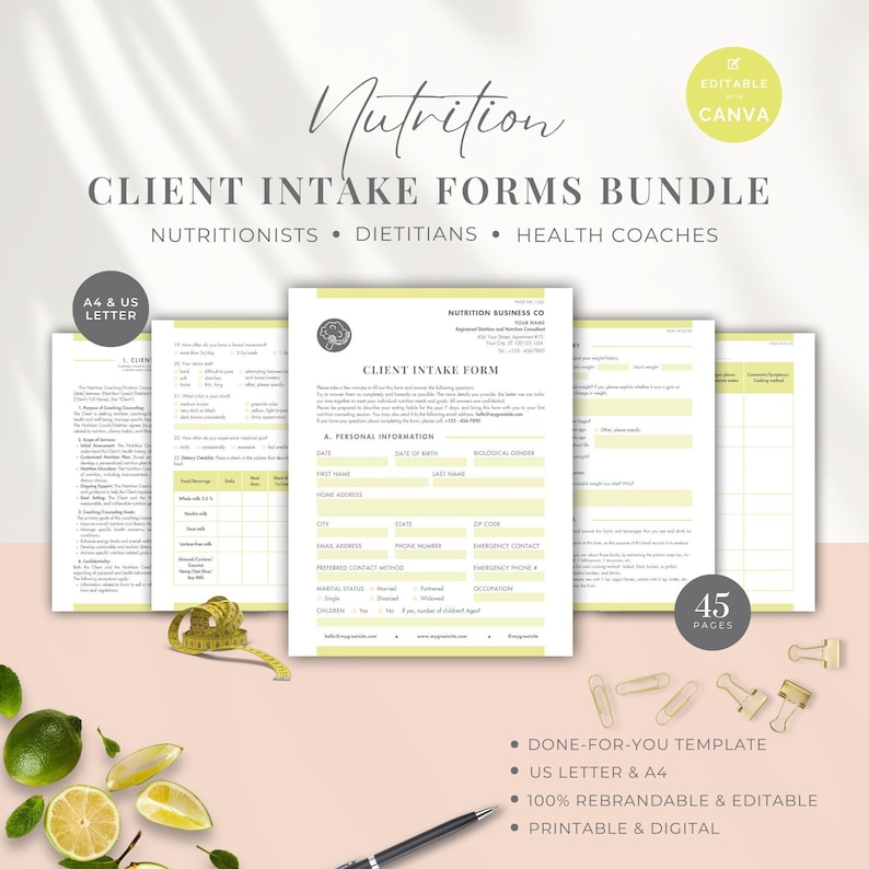 Nutrition Client Intake Form Canva Template, Client Onboarding and ...