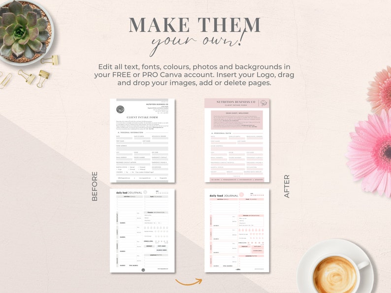 Nutrition Client Intake Form Canva Template, Daily Food Journal ...