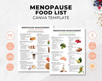 Menopause Diet Food List Canva Template, Perimenopause Friendly Foods, Patient Education Tips, Nutrition Coaching Handout, PLR