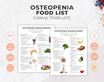Osteopenia Food List Canva Template, High Calcium Poster for Post Menopausal Calcium Deficiency, Bone Health Diet, Nutrition Handout, PLR