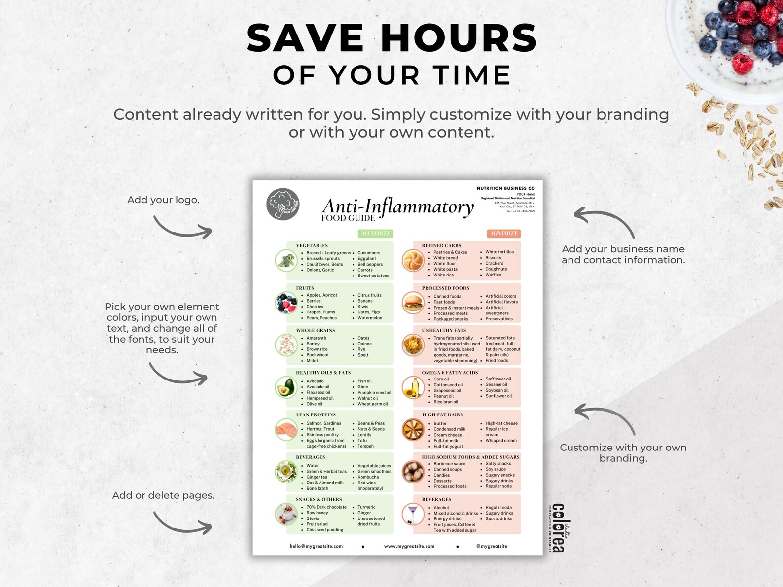 Nutrition Food Guide Canva Templates, Dietitian and Nutritionist ...