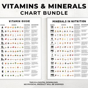Vitamins and Minerals Chart Bundle | Nutrition  Poster | Essential Nutrients Chart | Health Infographic | Nutrition Education | Healthy Diet
