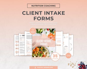 Nutrition Coach Intake Form, Client Onboarding Canva Template, New Client Evaluation and Questionnaire