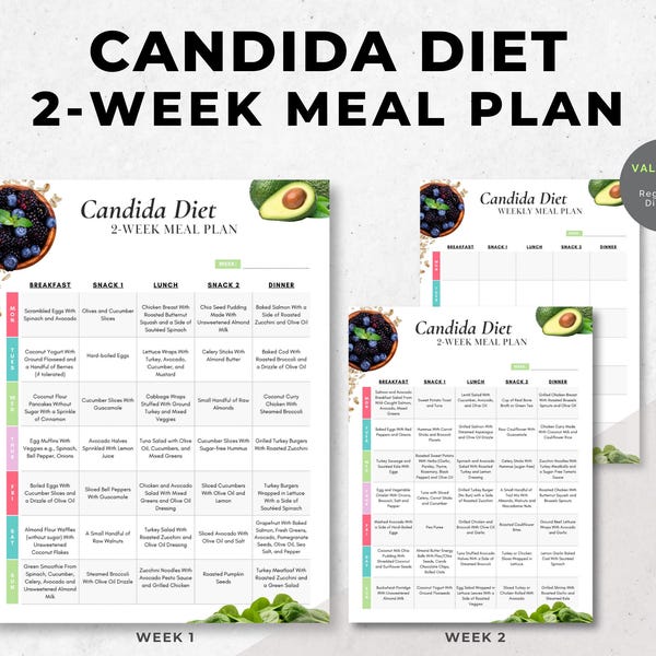 Candida Diet 2-Week Meal Plan | Low Sugar, Yeast-Free (PDF), Nutrition Coach Resource, Lead Magnet