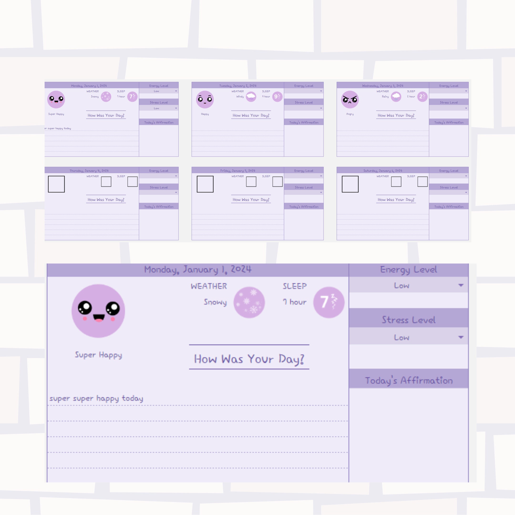 Mood Tracker Simple Series Spreadsheet Google Sheet Template - Etsy