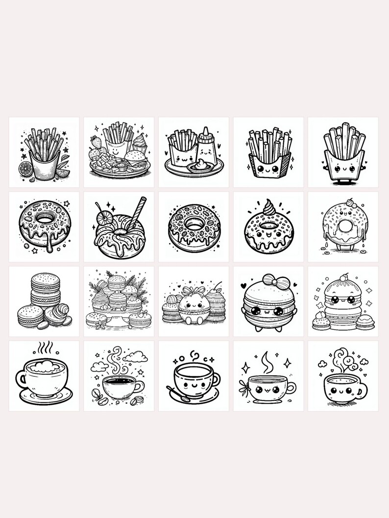 80 Cute Kawaii Food Coloring Pages for Kids and Adults - Etsy