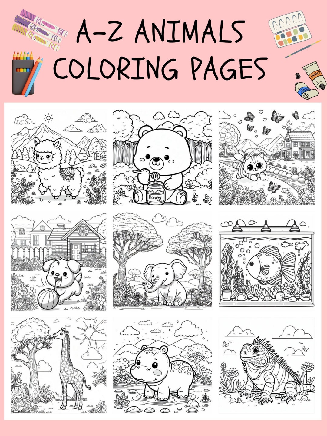 A Z Animal Coloring Pages Printable PDF Cute Animal Coloring Pages for