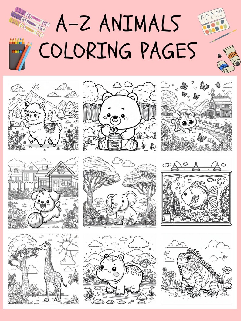 A Z Animal Coloring Pages Printable PDF Cute Animal Coloring Pages for