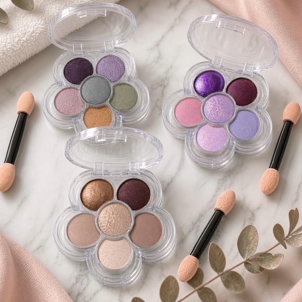 Mini Eyeshadow Palette | 6-Pan Flower Eyeshadow Palette | Utopia| Coffee Run and Dollface | Handmade Pressed Eyeshadow  Makeup