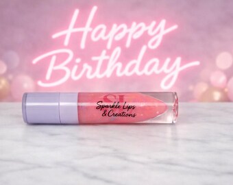 Brillo labial Sparkle Lips para cumpleaños: brillo rosa translúcido hecho a mano con chispas / brillo labial hidratante / regalo de fiesta para ella, adolescentes y niños.