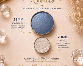 Recambios de sombras de ojos Pressed & Obsessed / Magnéticas de 20 mm y 26 mm / Acabado mate, brillante, metálico, iridiscente y satinado / Altamente pigmentadas / Veganas