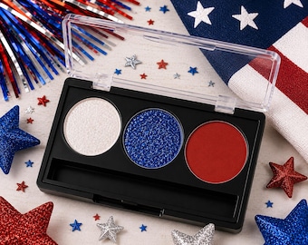 Red White Blue Eyeshadow Palette | Fireworks Trio | Handmade Pressed Glitter, Shimmer & Matte Shadows