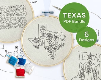 Texas PDF Embroidery BUNDLE | 6 Patterns | Beginner Hand Embroidery | Instant Digital Download | Embroidery Tips