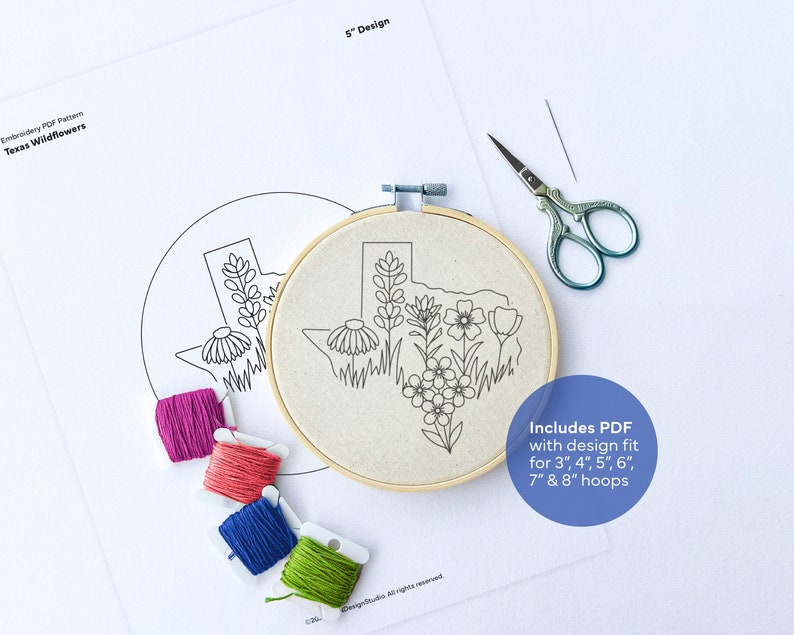 Texas Wildflowers PDF Embroidery Pattern | Beginner Hand Embroidery ...