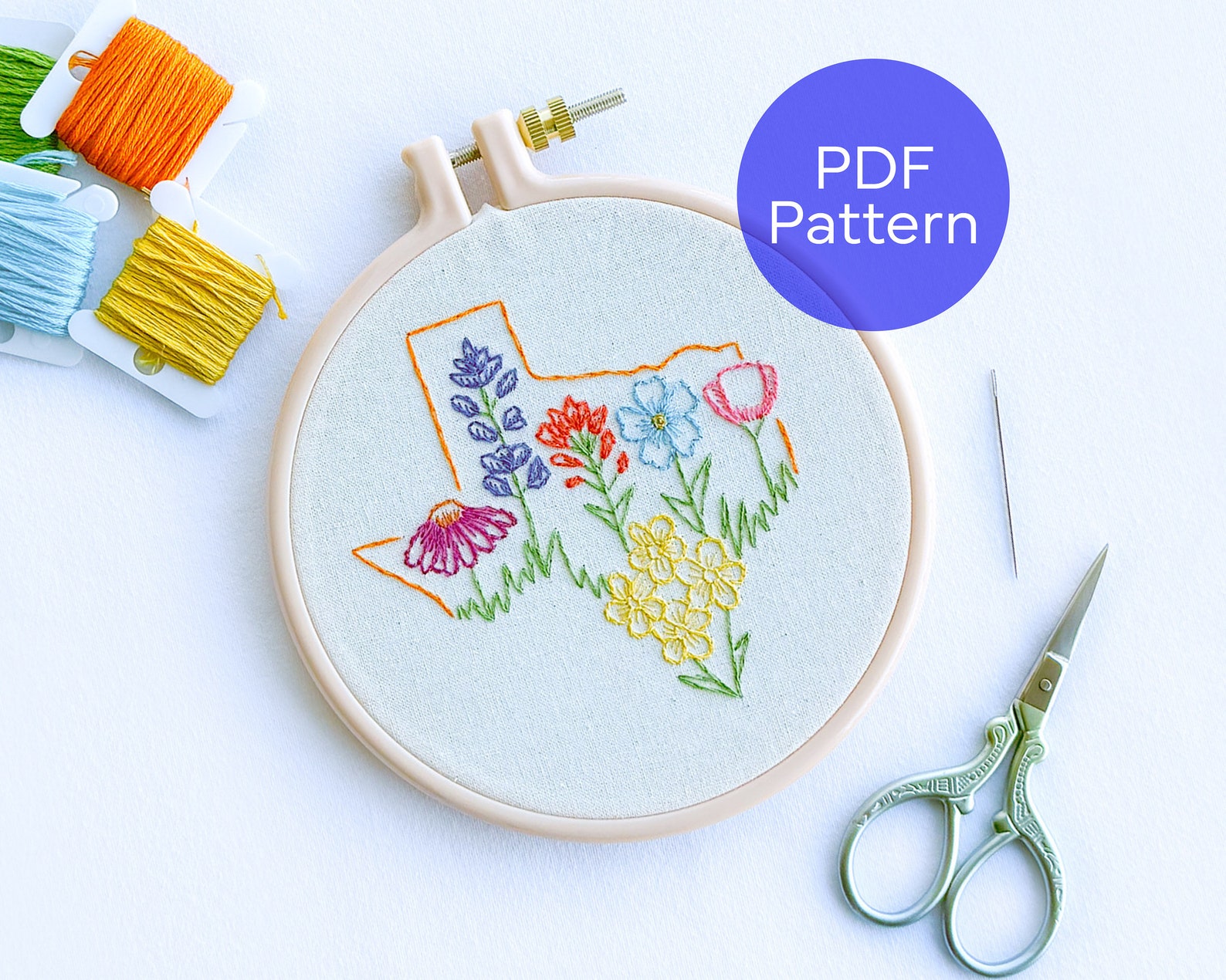 Texas Wildflowers PDF Embroidery Pattern | Beginner Hand Embroidery ...