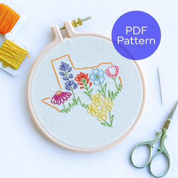 Texas Wildflowers PDF Embroidery Pattern | Beginner Hand Embroidery | Instant Digital Download | How To Guides