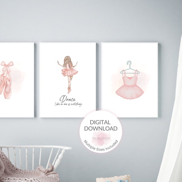 Dance Like No One Is Watching | Soft Pink Ballerina with Ballet Shoes and Hanging Tutu | Printable Wall Art | Nursery Decor and Wall Art