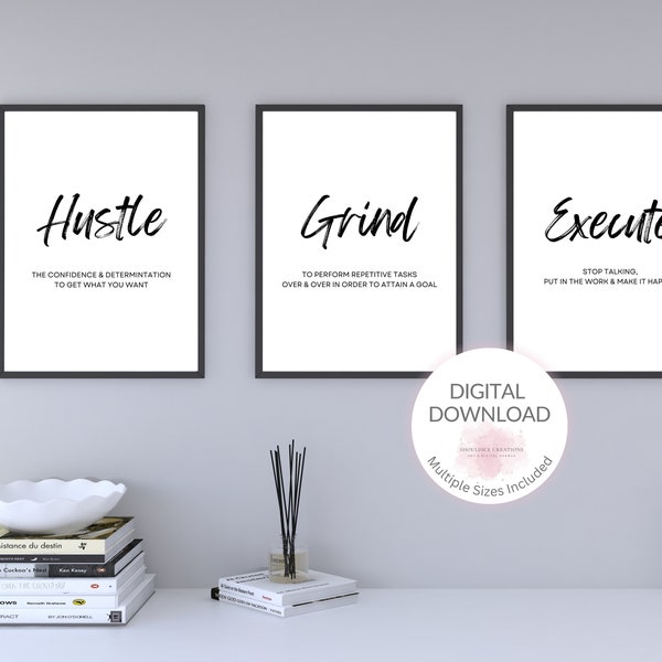 Hustle, Grind, exekutieren | Druckbare Wandkunst | Motivierende Sätze | Inspirierende Poster | Büro Deko | Entrepreneur Wandkunst