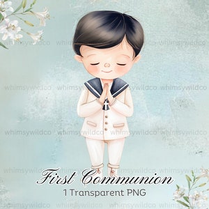 Clipart de niño de primera comunión de acuarela de alta resolución, traje de marinero, descarga instantánea para artesanías cristianas, artesanías de celebración católica, acuarela