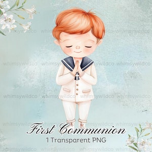 Clipart per ragazzo della prima comunione dell'acquerello in abito da marinaio - Ideale per inviti e creazioni, ad alta risoluzione, download istantaneo