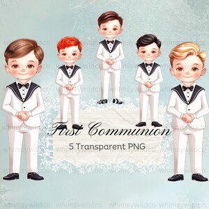 Clipart elegante para niños de primera comunión: ilustraciones de niños orando en PNG de alta calidad, perfecto para invitaciones y celebraciones cristianas