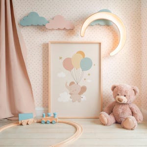 Set de 2 posters de arte de pared infantil, elefante y arcoíris, decoración de guardería, arte imprimible para habitación de niños