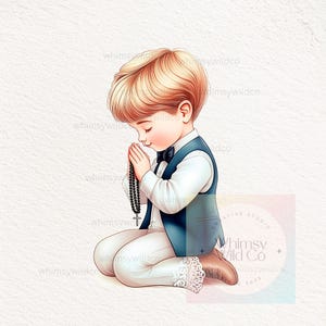 Primera Comunión de Niño PNG Clipart Digital en Acuarela, Arte Imprimible met Download Instantie voor Invitaciones Religiosas,