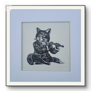 Handgedruckter Linolschnitt, Grußkarte oder Druck, inspiriert von Ian Anderson von Jethro Tull.