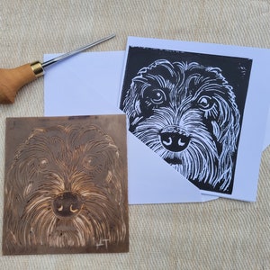 Linogravure imprimée à la main, carte de voeux (Kylo)