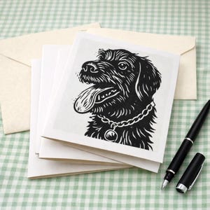 Braco alemán de pelo duro, linograbado impreso a mano, tarjeta de felicitación, cuaderno o impresión.