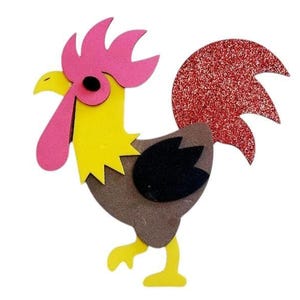 Adorno de gallo para corona liviana, kit de manualidades cortado con láser, aplique de animal con brillantina, centro de mesa de espuma de colores, pollo de corral