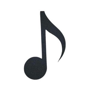 May include: A black musical note symbol, a common musical notation.