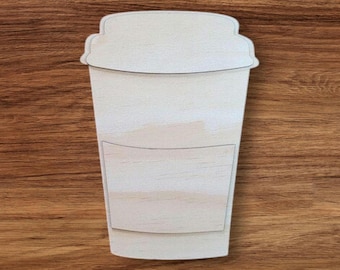 Wood 3-pc Coffee Cup Pattern, Wreath Attachment Embellishment, Laser Cut Door Hanger Accent