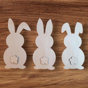 Adorabile decorazione a forma di ghirlanda di coniglietto in legno, sagoma tagliata al laser a 2 strati, applicazione di coniglio pasquale da incollare, pezzo grezzo non verniciato, J5CraftSupply