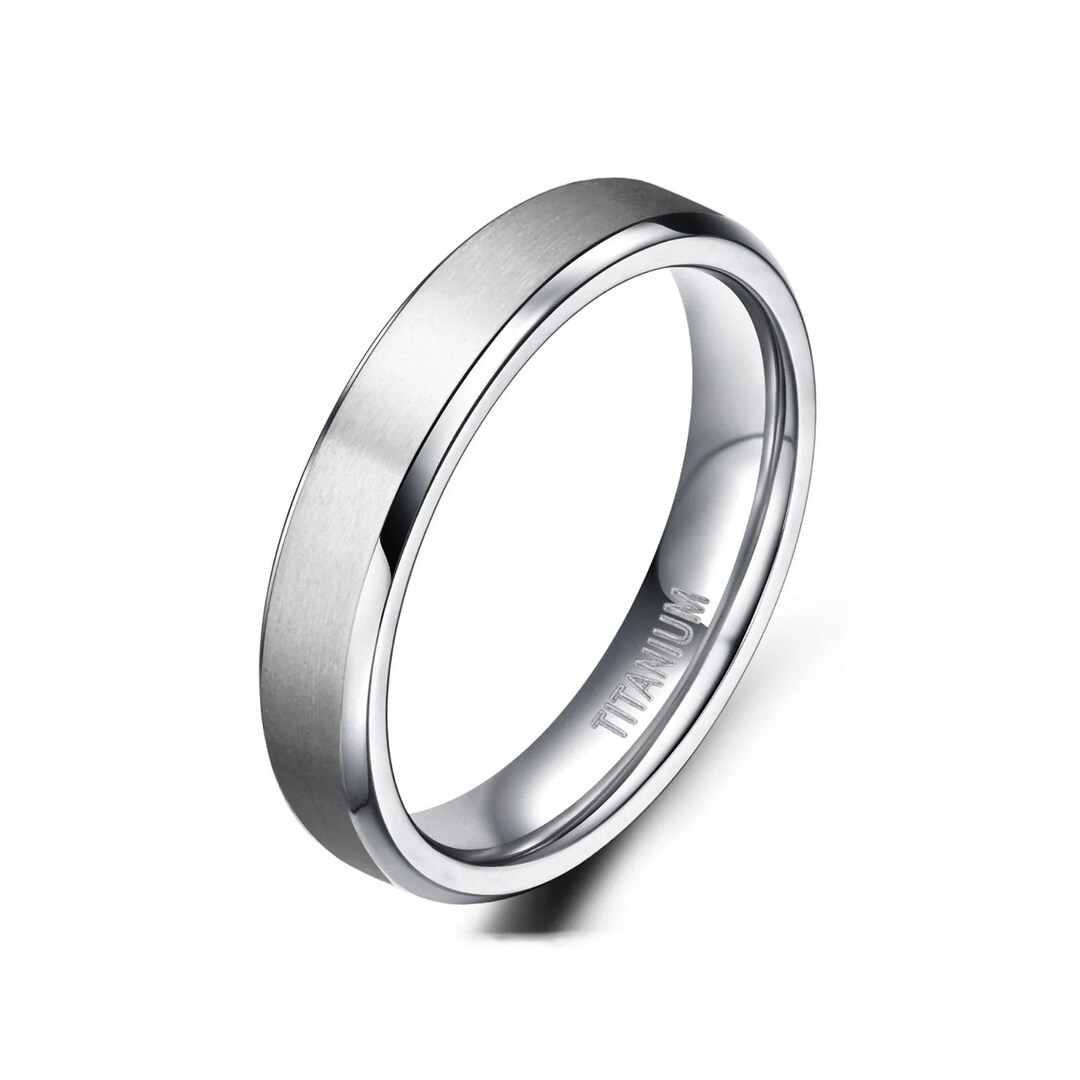 Mcc Silver Rings 4mm Brushed Silver Titanium Wedding Ring With Polished Stepped Edges ...