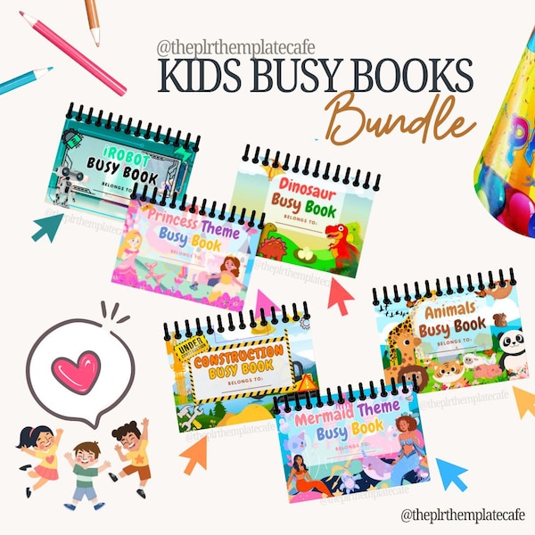 Kids Busy Book Bundle of 6 Themes Children Pre School Home School Activities Party Edit for Personal Use Resell Instant Download PLR- PB3