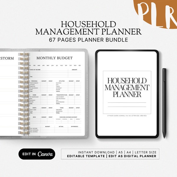 Household Management Planner Canva Template Life Planner PHome Maintenance Garden Plant Planner PLR MRR Resell Rights Downloadable V32