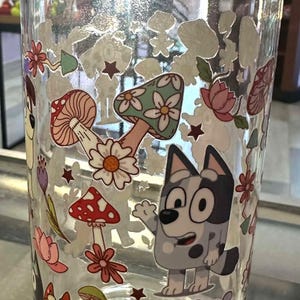 Bluey Gang with Mushrooms Glass Tumbler With Straw