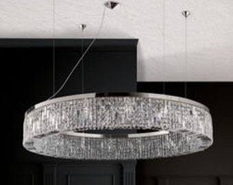 Lámpara colgante de cristal fabricada en latón cromado Lustre