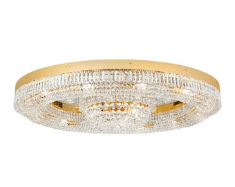 Lustre de plafond en cristal en laiton plaqué or 24 carats, plafonnier