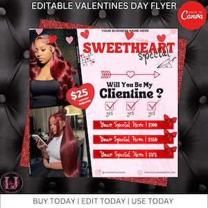 February Booking Flyer, Valentines Day Flyer, February Specials Flyer, Valentines Hair Flyer