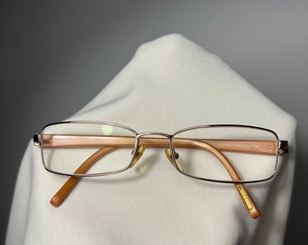 Vintage eyeglasses frame Givenchy full rim. Unisex acetate/metal eyeglasses frame rectangle. Brown frame with logo