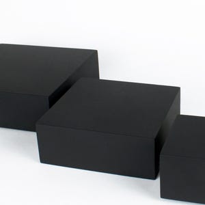 Matte black stand for sculptures and decoration. Black MDF wood base for scale models and dioramas. Square pedestal 15x15 cm for display.