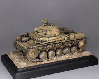 Panzer II Ausf F 1/35 from Tamiya. Scale model diorama pro built and painted.