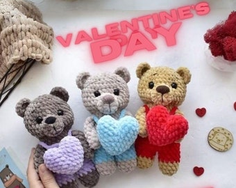 Valentine's Day Bear with Heart, Crochet Pattern, Amigurumi Teddy Bear, Gloomy bear, Plushie Pattern, Gift, Keychain